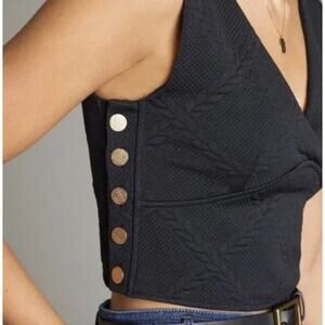 Maeve Anthropologie Cropped Quilted Vest Tank w/ Gold Buttons, S